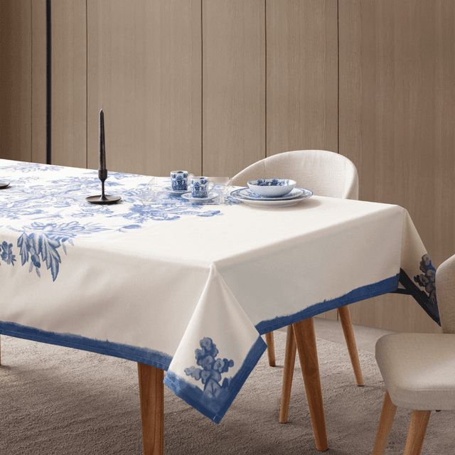 TEMU Blue Dreams Masa Örtüsü Duck Keten Kumaş Yazlık Kışlık 4 Mevsim, Leke Tutmaz Kaymak Mavi Çiçek Desenli Sofra Örtüsü 150x250cm Kalın Kumaş Günlük Kullanım ve Davetler İçin Uygun