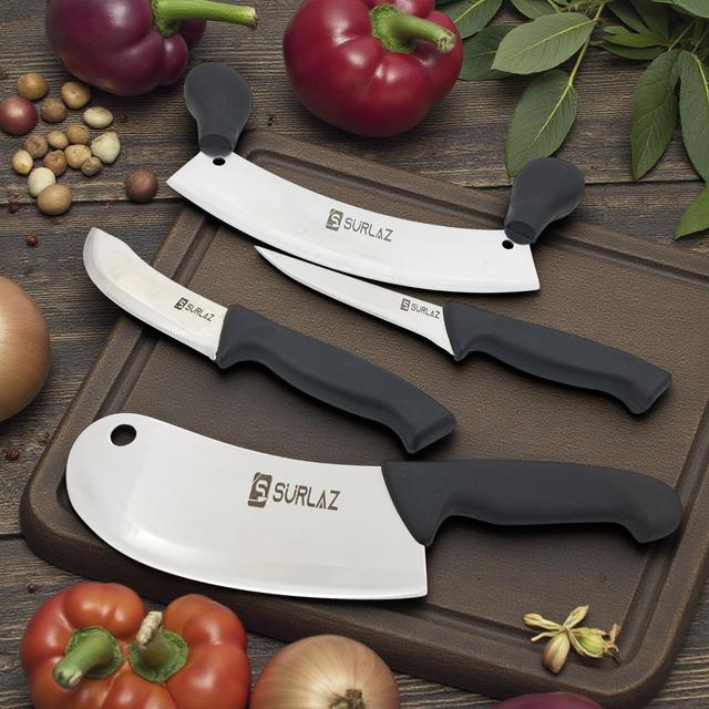 TEMU 4 Parça Profesyonel Mutfak Bıçak Seti – Çift Tutma Zırh Satır, Soğan Kesici, 2 Adet Şef ve Doğrama Bıçağı – Paslanmaz Çelik Keskin Mutfak Bıçakları Seti