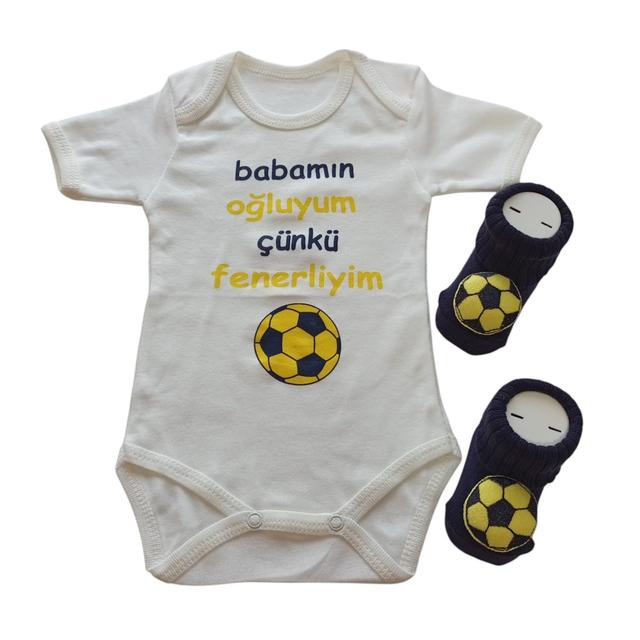 TEMU Hoşgeldin Bebek, Yenidoğan Erkek Bebek, Sarı Lacivert Taraftar Baskılı Aksesuarlı Çorap Hediye Seti