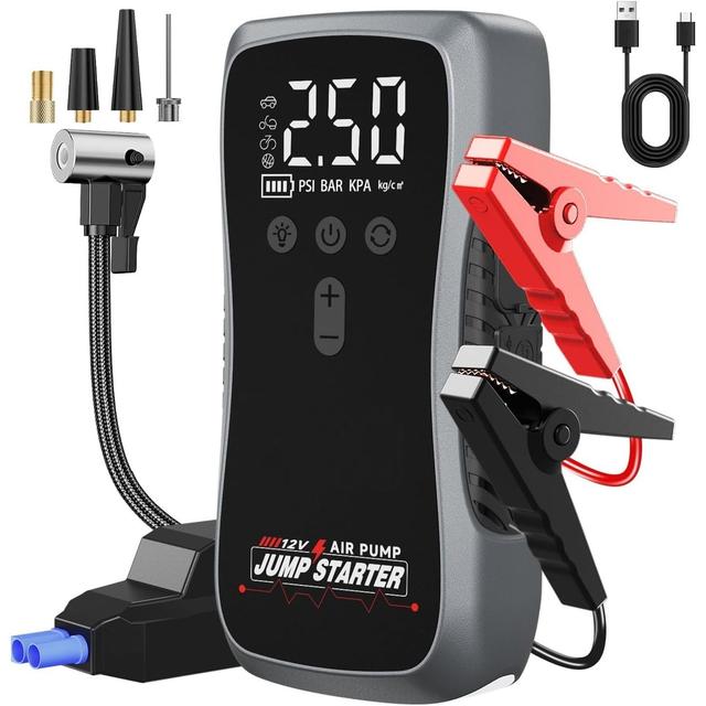 TEMU 12V 2000Amp Akıllı Akü Takviye + Powerbank + Hava Kompresörü + Led Lamba Işıklı Oto Marş Hava Kompresörü