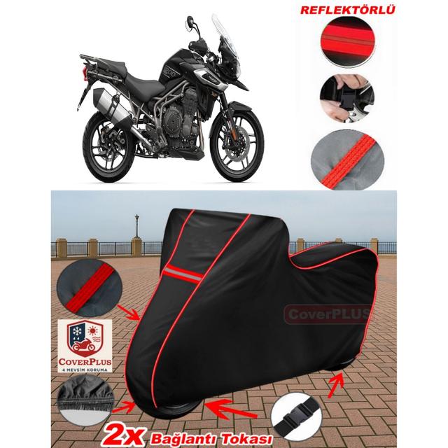 TEMU Tiger Explorer 1200 Branda SİYAH Motosiket Brandası Motor Örtüsü Çadır REFLEKTÖRLÜ Kırmızı Dikişli Su Geçirmez Motosiklet Kılıfı Motor Brandası