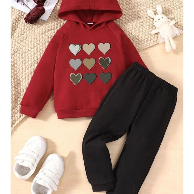 TEMU Çocuk Kalp Baskılı Eşofman Takımı