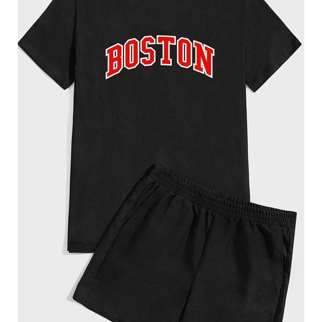 TEMU BOSTON Baskı Şort Takım