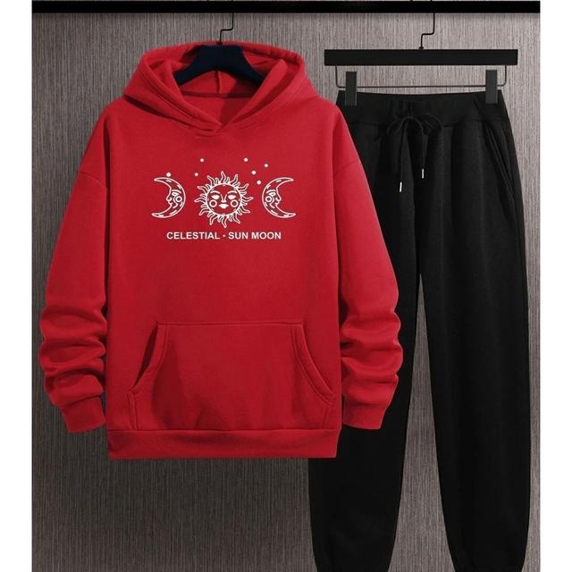 TEMU Unisex Celestial Sun Moon Baskılı Eşofman Takımı