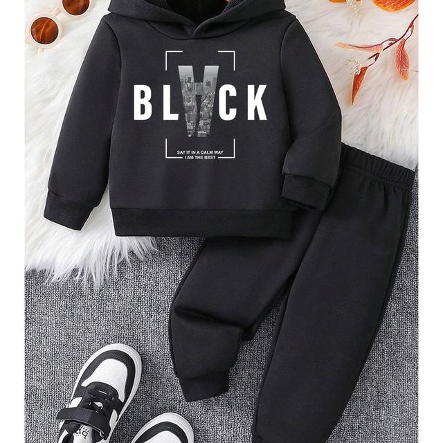 TEMU Black Baskılı Çocuk Rahat Eşofman Takımı