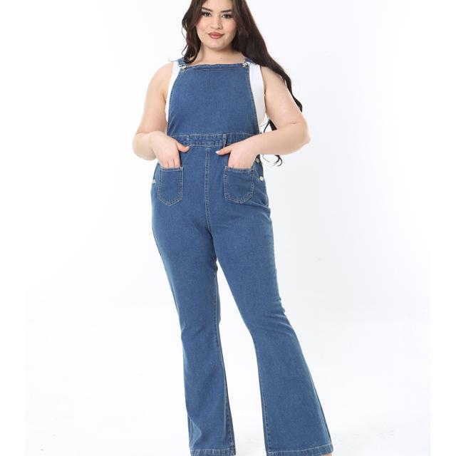 TEMU Şans Kadın Büyük Beden Lacivert Yüksek Bel 6 Cepli Kot Salopet Tulum 65N38882