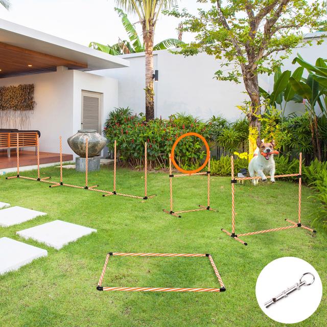 PawHut Portable Pet Agility Training Set 4PC Hurdle for Dogs Obstacle Exercise Adjustable Jump Ring High Jumper Weave Poles | Aosom Canada