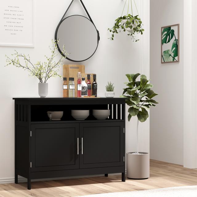 HOMCOM Kitchen Sideboard Buffet Cabinet Wooden Storage Console Table 2-Level Cabinet Open Shelf Black Dining Room Furniture | Aosom Canada