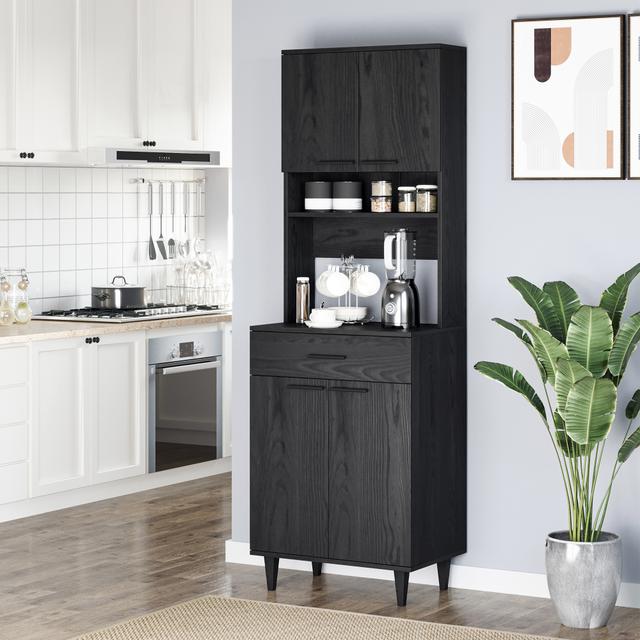 HOMCOM Black 71"H Kitchen Pantry Cabinet: Freestanding Cupboard with Microwave Stand and Storage Cabinet for Dining Room, Living Room | Aosom Canada