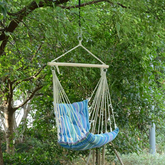 Outsunny Portable Rope Hammock Chair Woven Hanging Swing Seat Outdoor Garden Yard Camping Blue | Aosom Canada