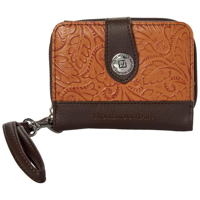 Womens Stone Mountain Tooled Small Zip Around Wristlet