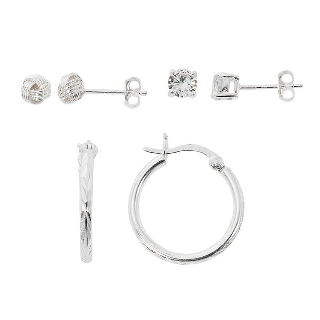 Danecraft 3pr. Sterling Silver Stud & Hoop Earrings Set