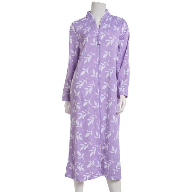 Womens Jasmine Rose Long Sleeve Leaves Blister Knit Zip Robe