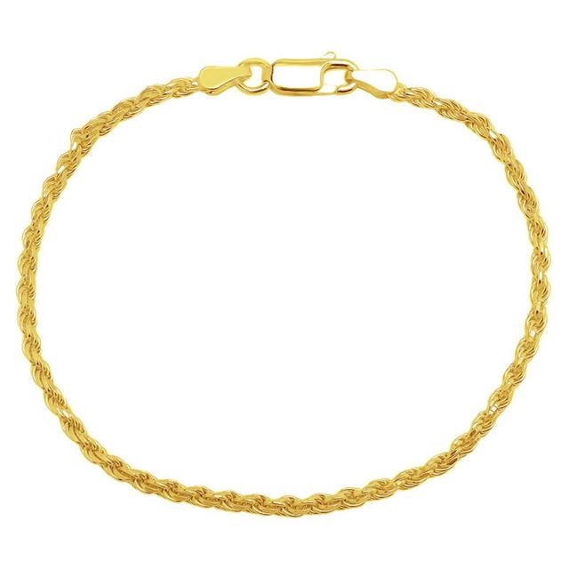 Gold over Sterling Silver Diamond Cut Rope Chain Bracelet