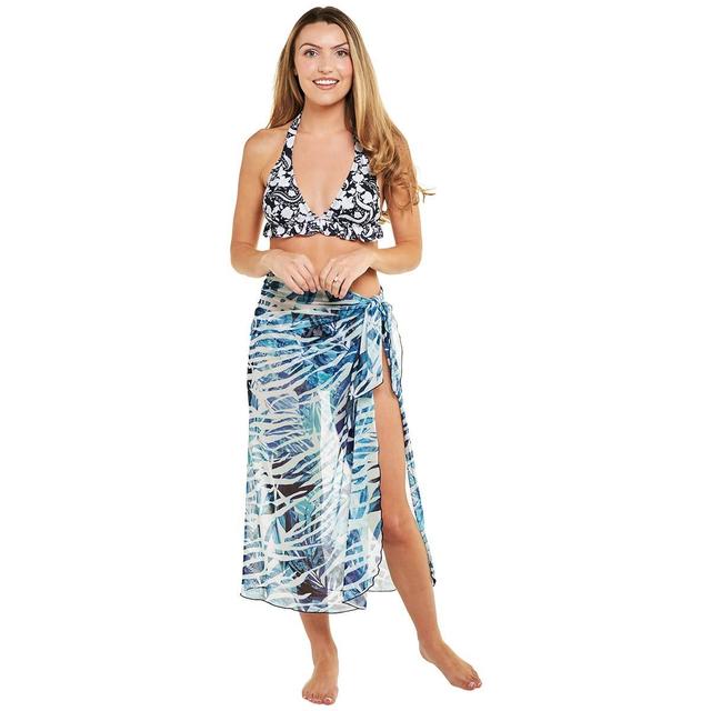 Womens Cover Me Blue Palm Long Mesh Sarong Pareo Swim Cover-Up