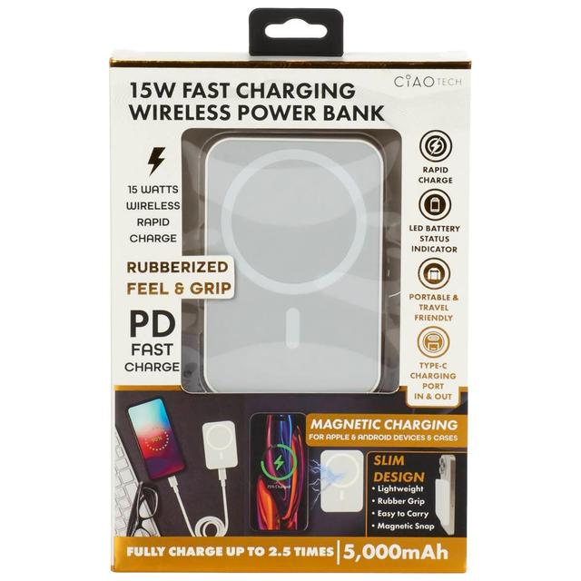 Ciao Tech 5000 MAH Mag Powerbank Charger with Kickstand - White