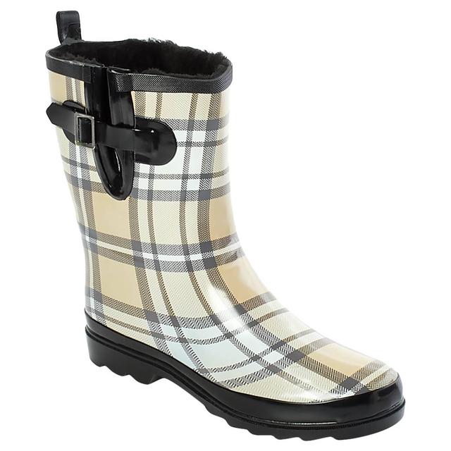 Womens Ella & Joy Mid Calf Lined Plaid Rain Boots