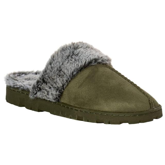 Womens Ella & Joy Microsuede Slippers with Fur Trim