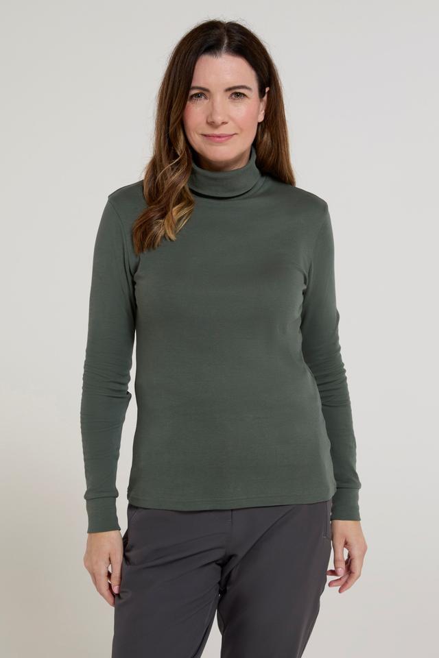 Meribel Womens Cotton Roll Neck Top - Green