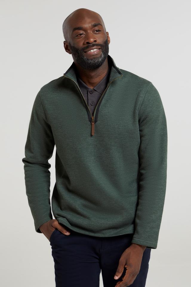 Beta Contrast Mens Zip-Neck Top - Green