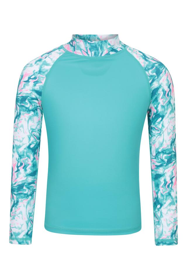 Long Sleeved Printed Kids Rash Vest - Turquoise