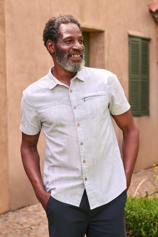 Coconut Slub Texture Mens Short-Sleeved Shirt - Blue