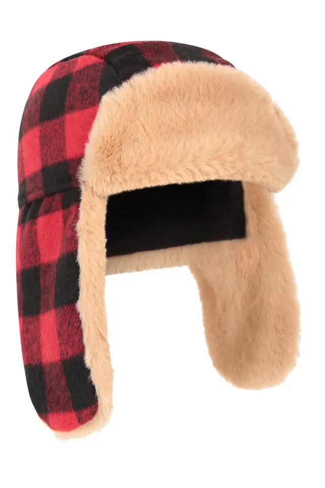 Kids Gingham Thermal Trapper Hat - Red