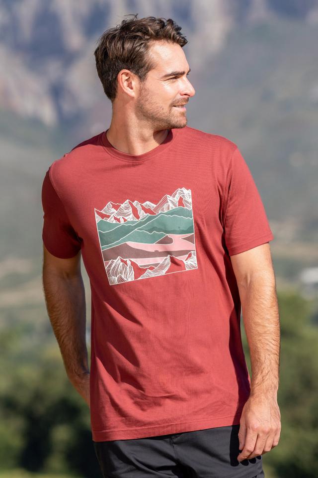Linear Mountain Mens T-Shirt - Burgundy