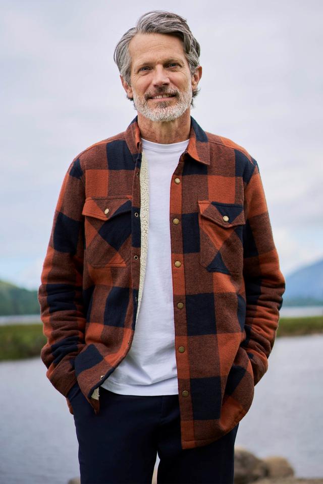Pinn Mens Sherpa Lined Flannel Shirt - Burnt Orange