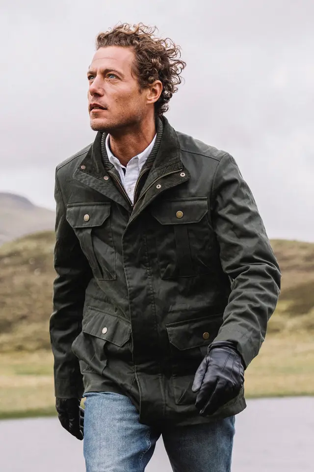 Falmouth Waxed Mens Four Pocket Jacket - Green