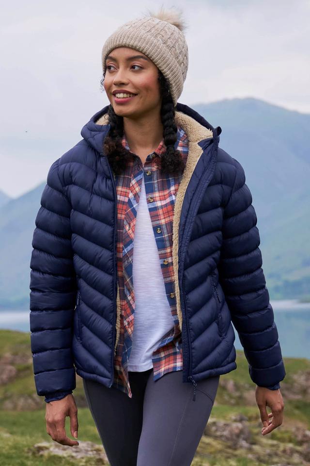 Seasons Womens Fur Lined Puffer Jacket - Navy