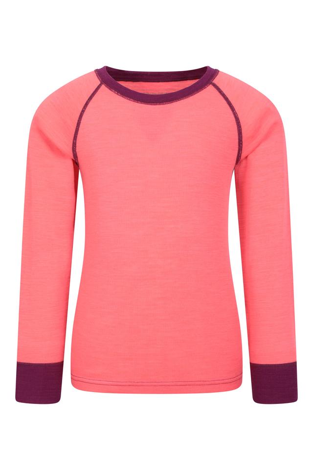 Merino II Kids Round Neck Baselayer Top - Bright Pink