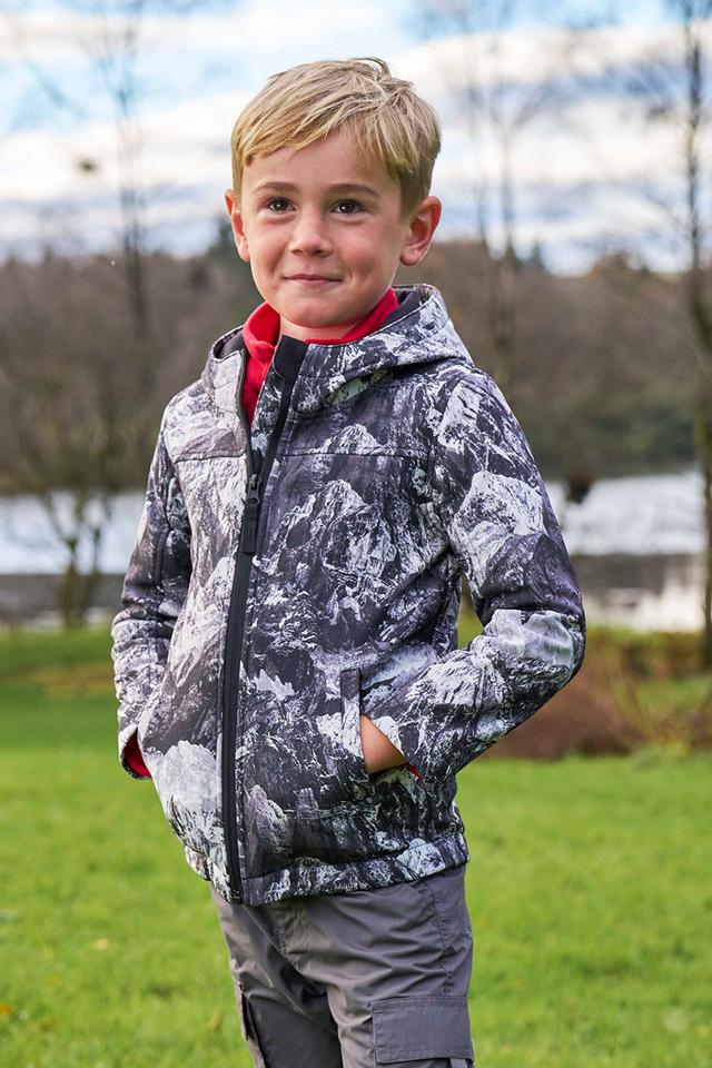 Exodus Kids Printed Water Resistant Softshell Jacket - Charcoal