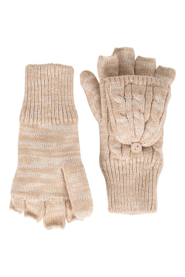 Plush Fur Lined Womens Fingerless Mittens - Beige