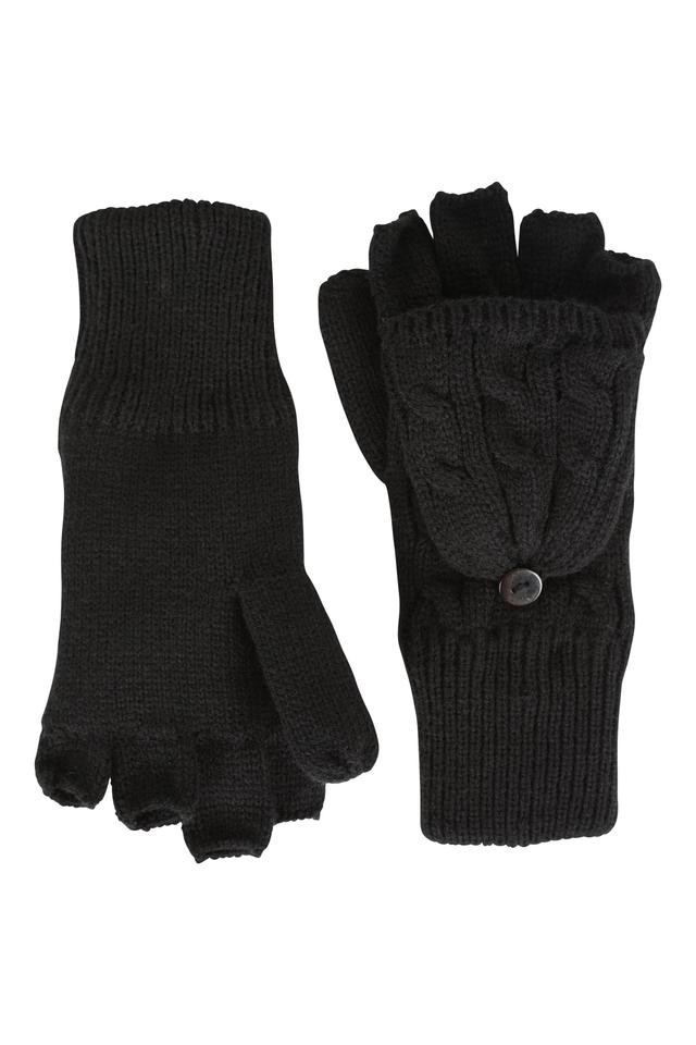 Plush Fur Lined Womens Fingerless Mittens - Black