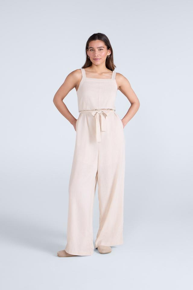 Becca Womens Linen Jumpsuit - Beige