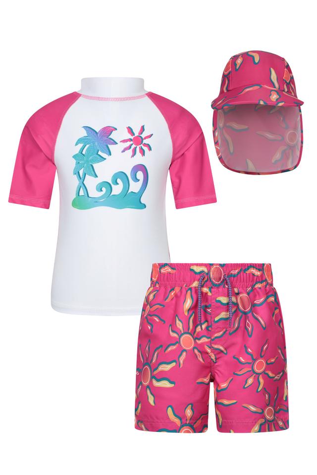 Kids Rash Vest & Short Set with Hat - Bright Pink