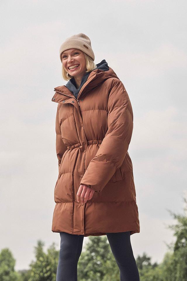 Maggie Womens Waisted Baffle Coat - Orange