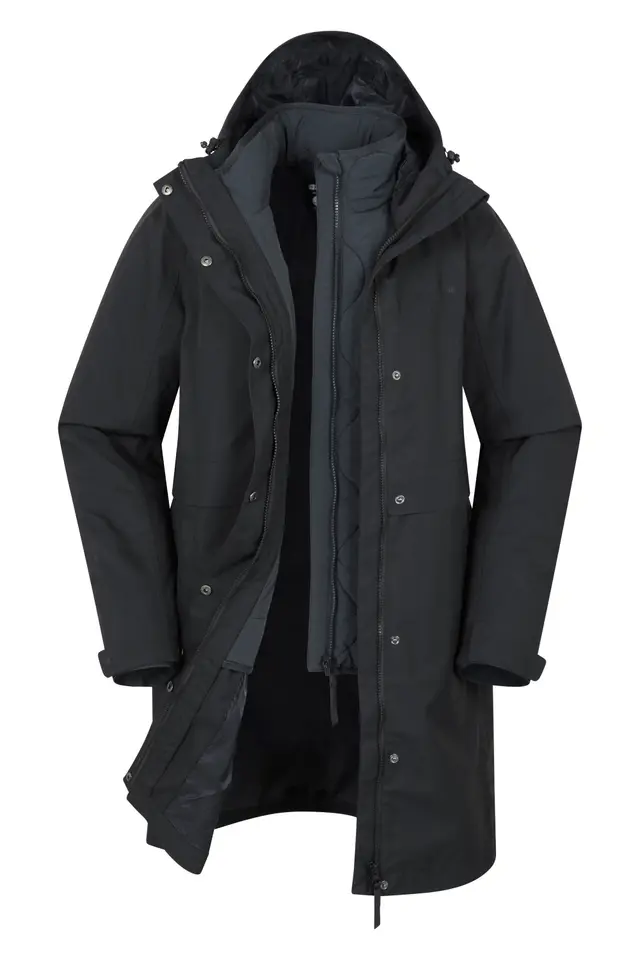 Luna Womens 3 in 1 Long Waterproof Jacket - Black
