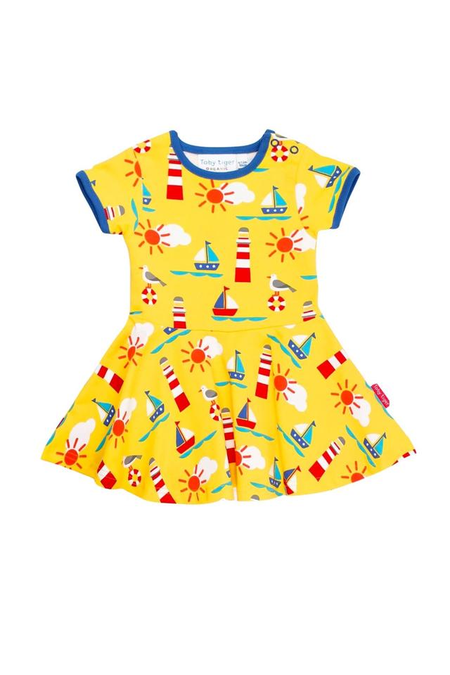 Kids 95% Cotton Seaside Print SS Skater Dress -