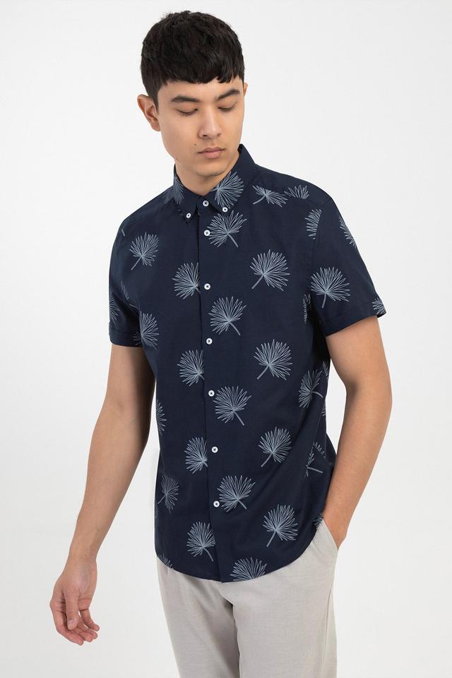 Mens Floral Print Linen Blend Short Sleeve Shirt -