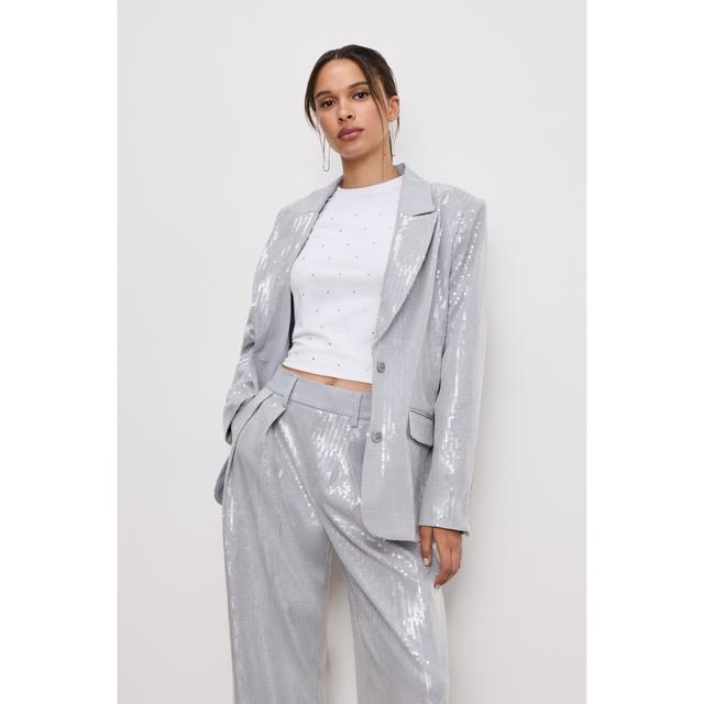 Women's Sequin OverSized Blazer | Heather Grey, Size Large | Good American by Khloé Kardashian