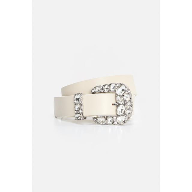 Women's Dolly Classic Crystal Leather Belt | White, Size 2XL/3XL | Good American by Khloé Kardashian
