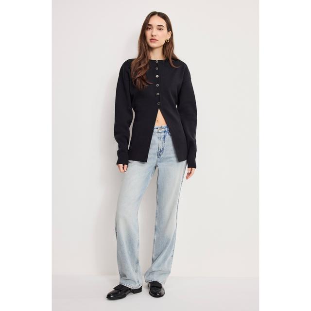 Women's Exaggerated Sleeve Cardigan Sweater | Black, Size Medium | Good American by Khloé Kardashian