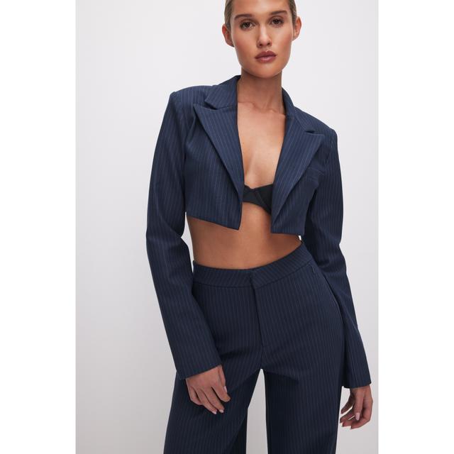 Women's Ponte Super Cropped Blazer | Ink Stripe, Size 3XL | Good American by Khloé Kardashian
