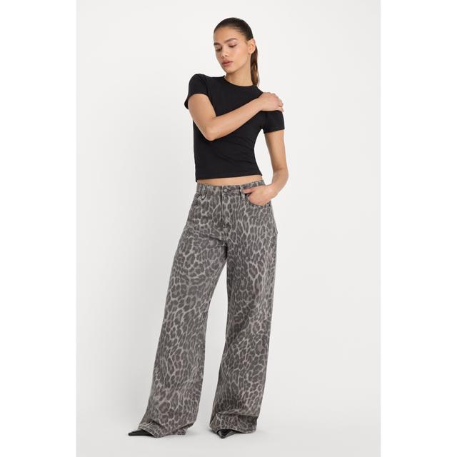 Women's Good Ease Leopard Jeans | Grey Lucky Leopard Size 12 | Good American by Khloé Kardashian