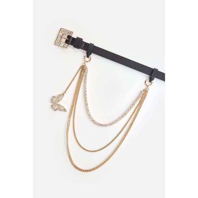 Women's Dolly Skinny Crystal Butterfly Belt | Black, Size 2XL/3XL | Good American by Khloé Kardashian