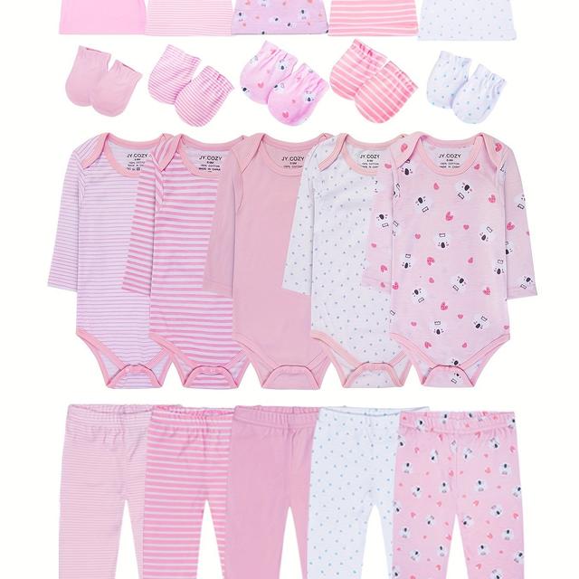 TEMU Set di vestiti per neonati, 20 pezzi, 5 body a maniche lunghe + 5 pantaloni a metà + 5 di guanti + 5 , per attività all'
