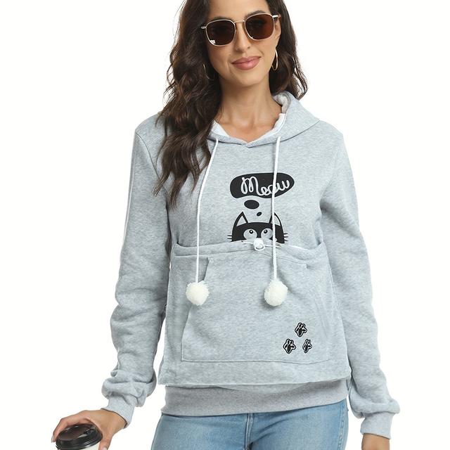 TEMU New Printed Casual Long-sleeve Hooded Sweatshirt, Hot Item, Women's Fall/winter Sweatshirt With Large Pockets And Lining