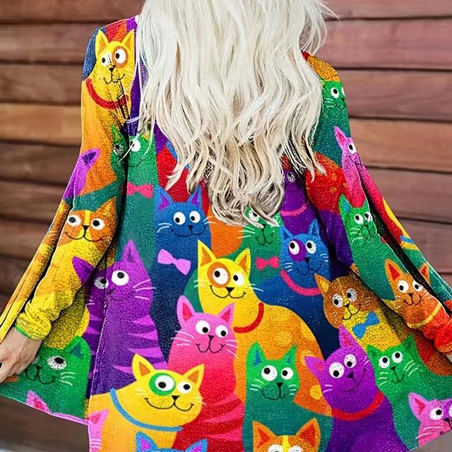 TEMU 2023 Spring And Autumn European And American Series Digital 3d Printed Women's Long Sleeve Cardigan, Casual And Stylish, Suitable For Daily Wear And Home Use And Autumn